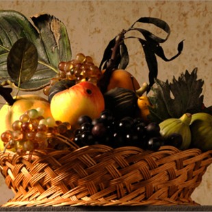 Cesto di frutta su modello di Caravaggio